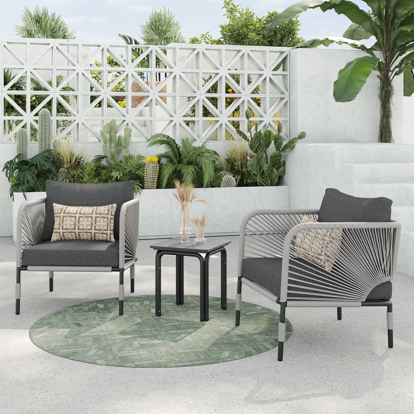Hibiscus 3-Piece Club Chair Set (Grey)