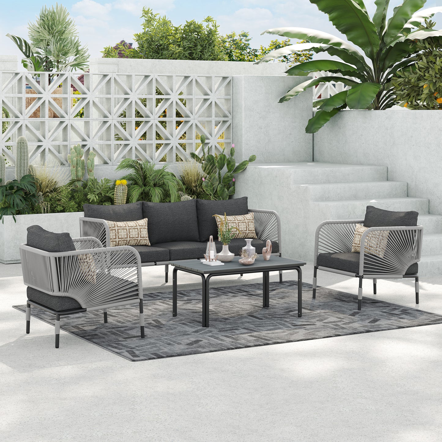 Hibiscus 4-Piece Conversation Set (Grey)