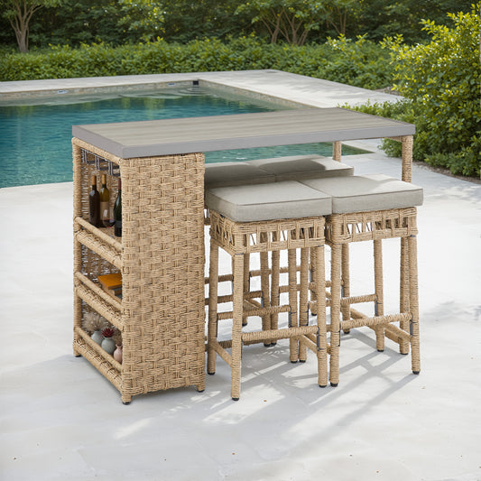 Ensemble à dîner style bar 5-pièces Paia (Crème)