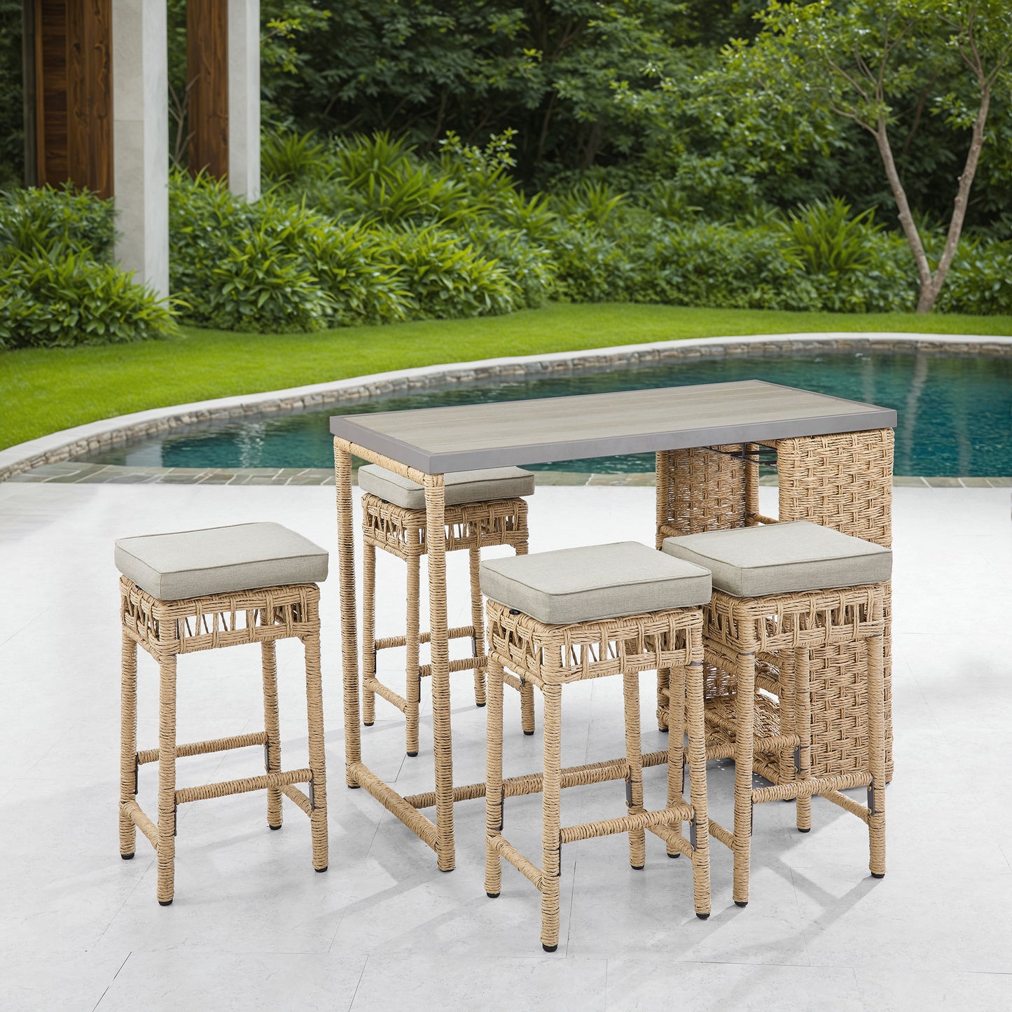 Ensemble à dîner style bar 5-pièces Paia (Crème)