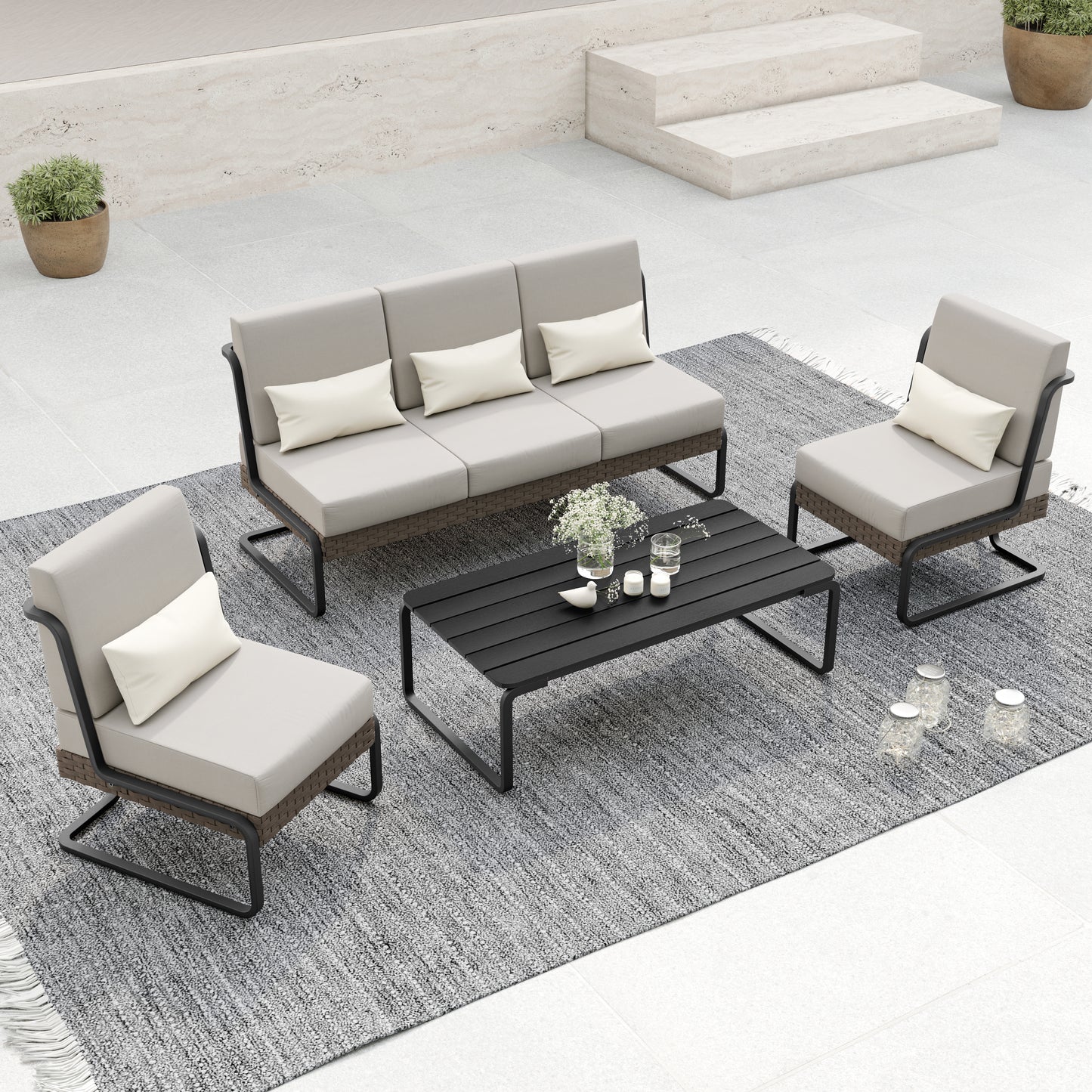 Plumeria 4-Piece Conversation Set (Light Gray)