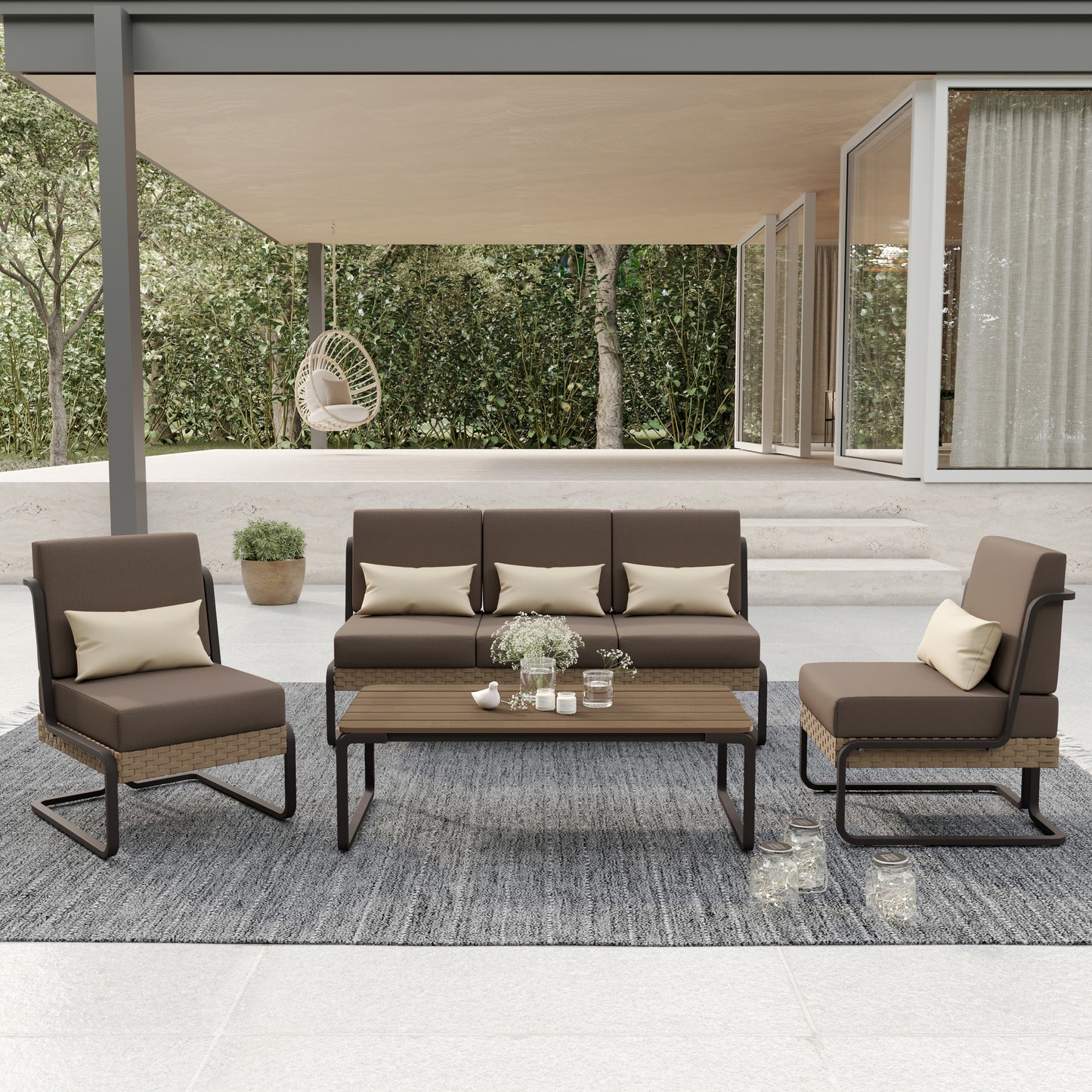 Plumeria 4-Piece Conversation Set (Brown)