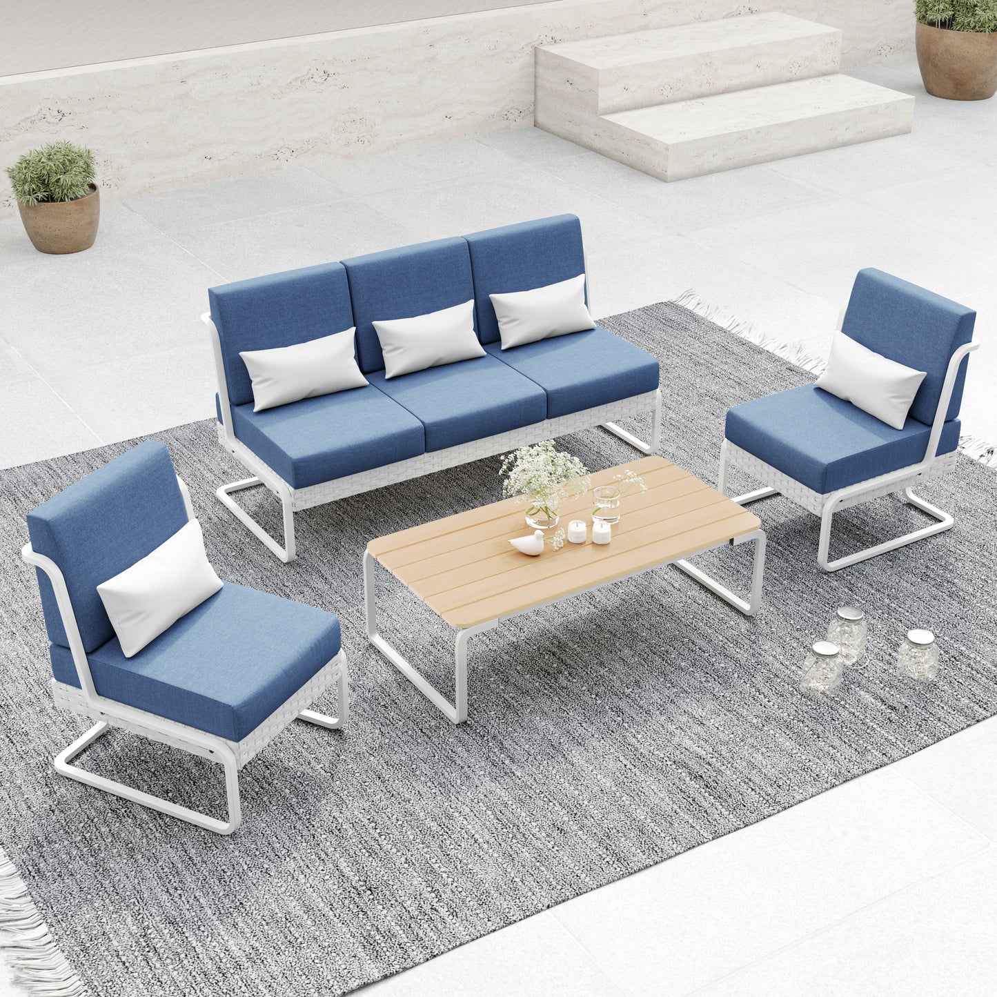 Plumeria 4-Piece Conversation Set (Blue)